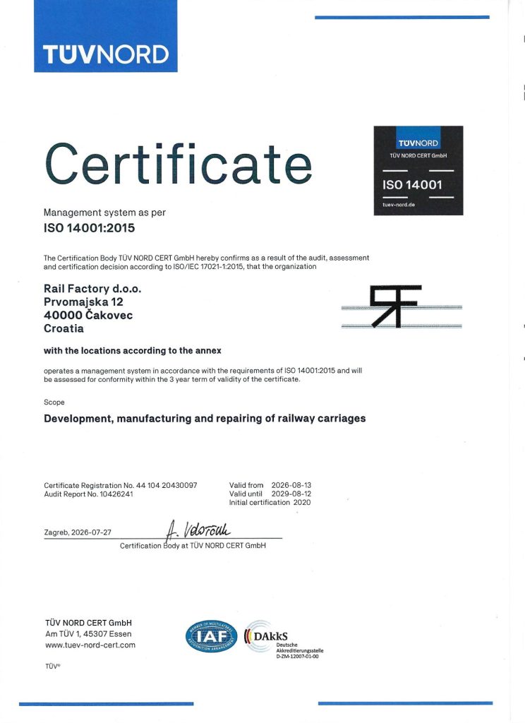 Zertifikat ISO 14001:2015 – Pribislavec